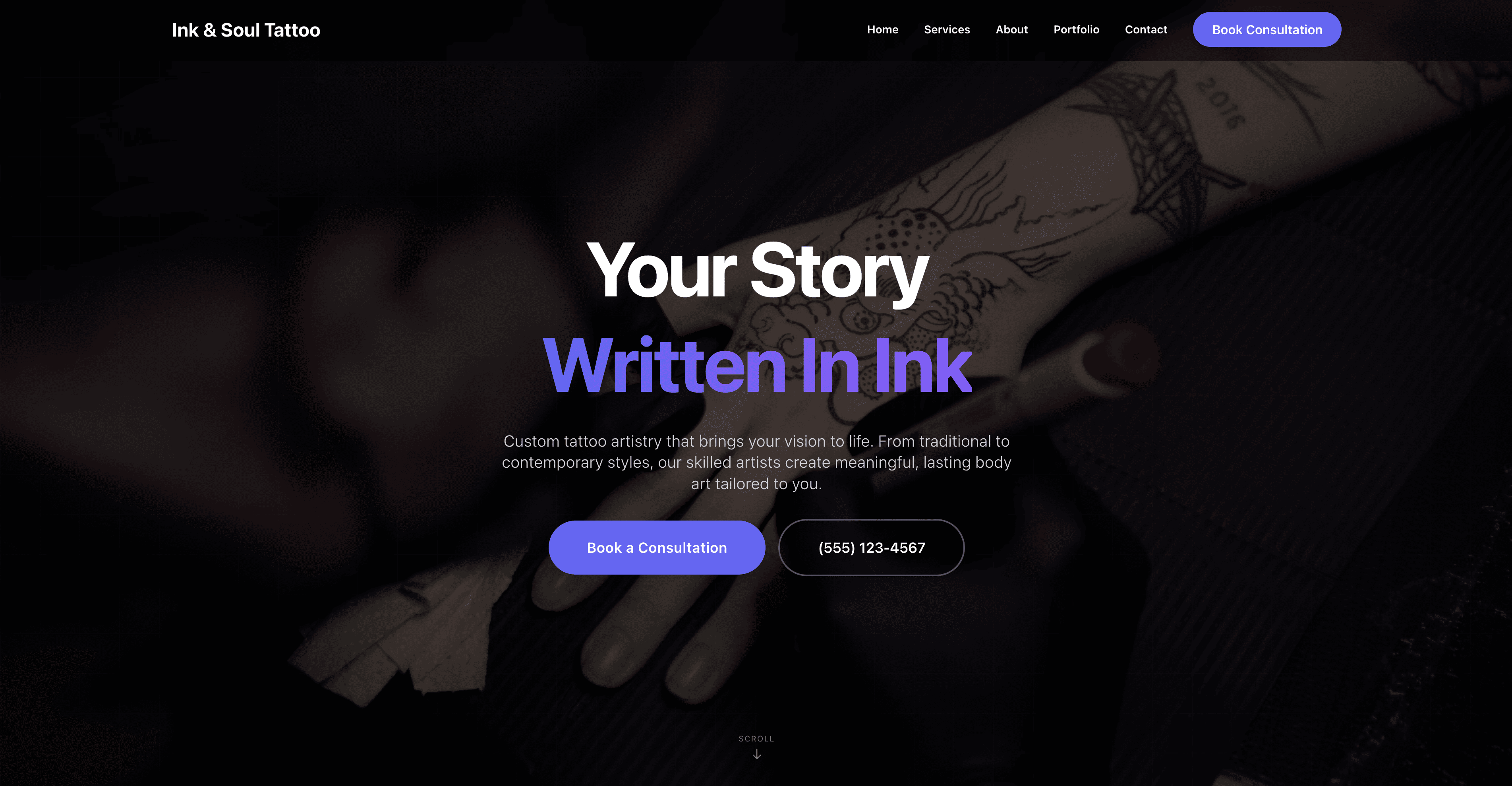 Tattoo studio portfolio website built with ROXO Hub
